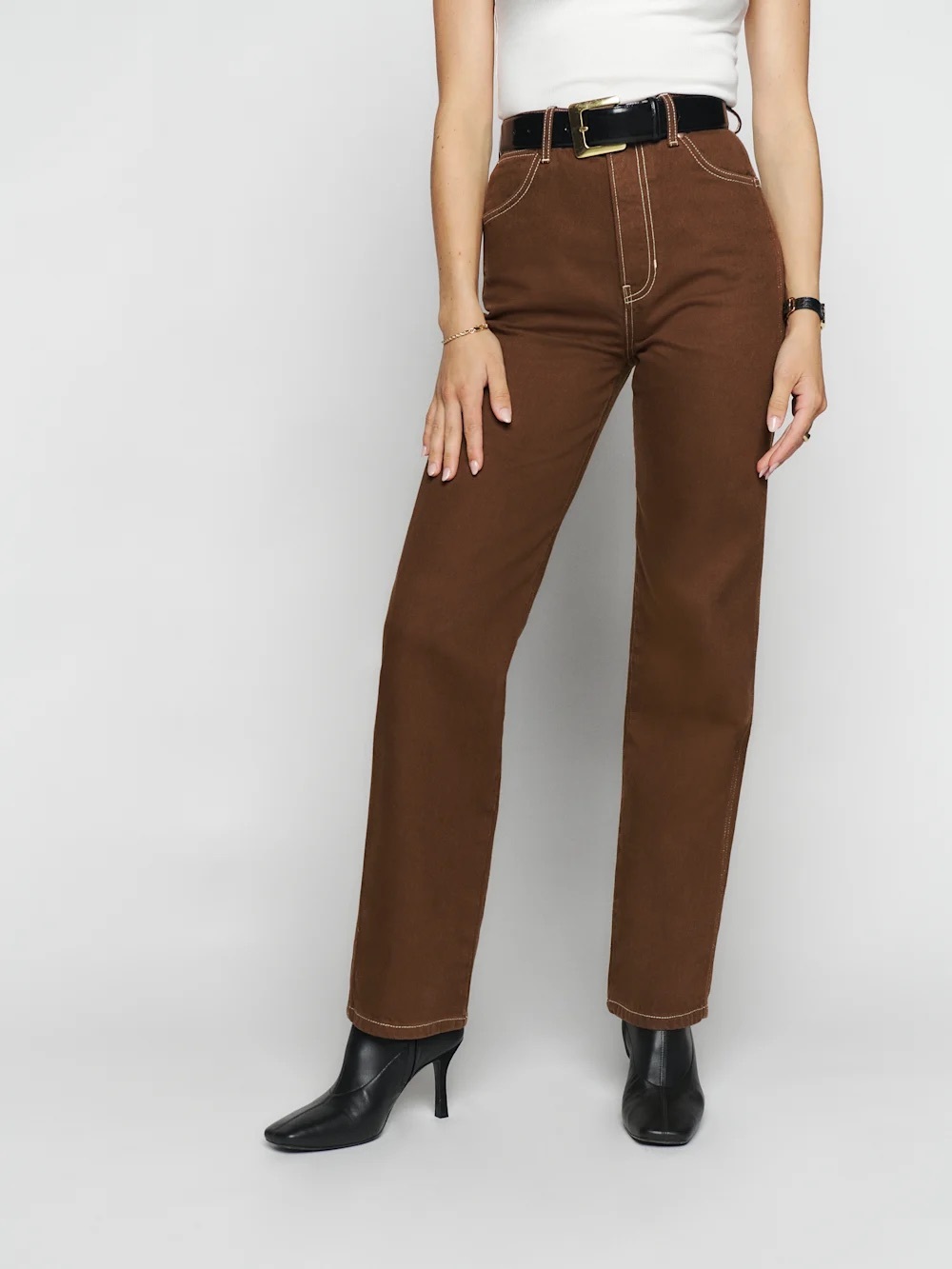 Reformation Rust Brown High-Waist Straight Jeans